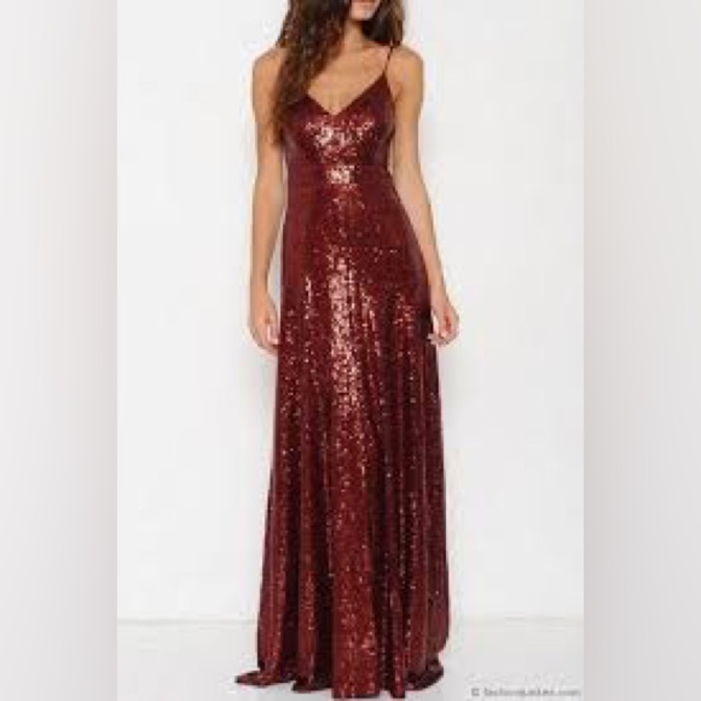 L’Atiste Backless Open Back Sequin Full length Maxi Dress-Burgundy Dark Red L - Picture 1 of 11